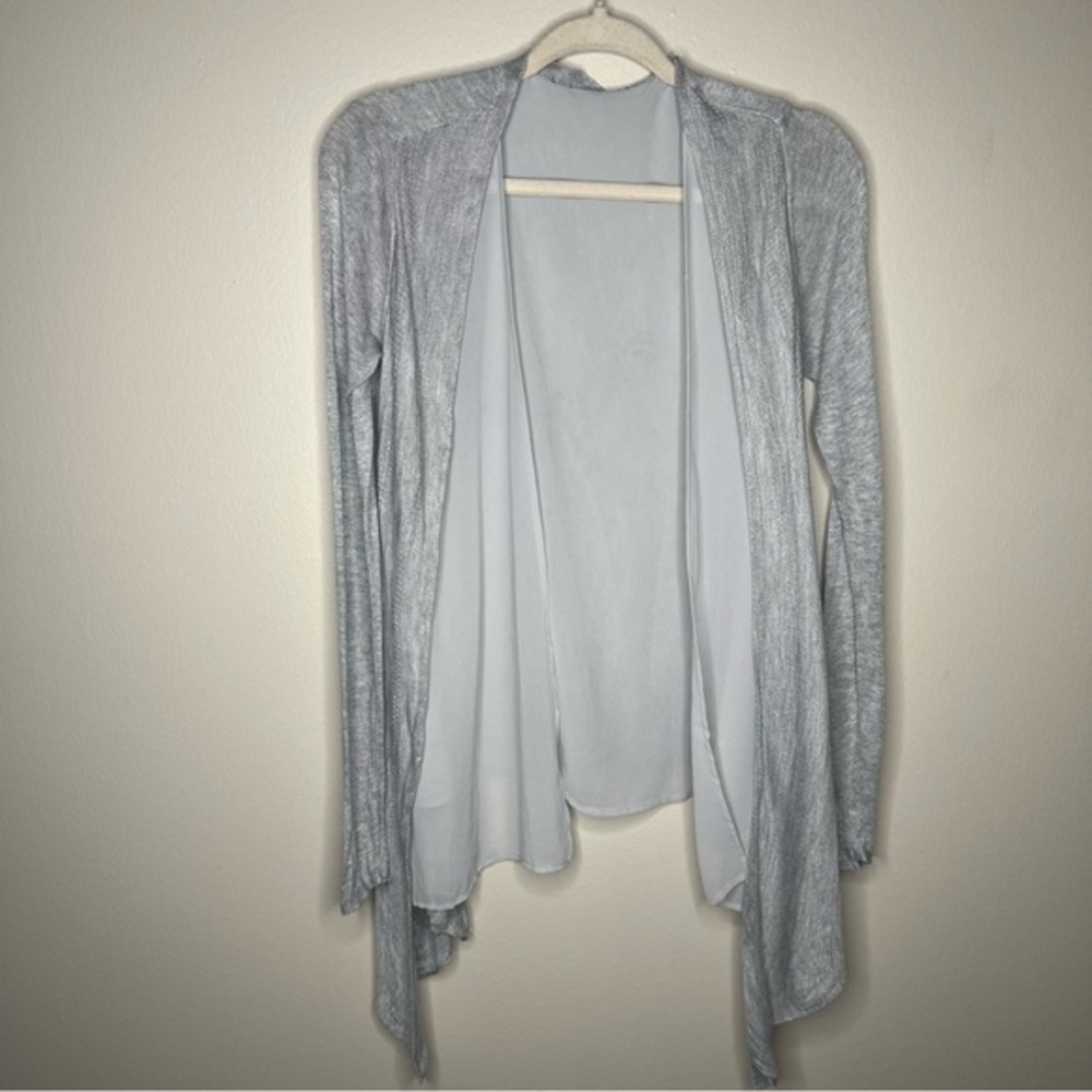 Chiffon Knit Combo Layered Lightweight Feminine Fairy Open Cardigan‎ Neutral